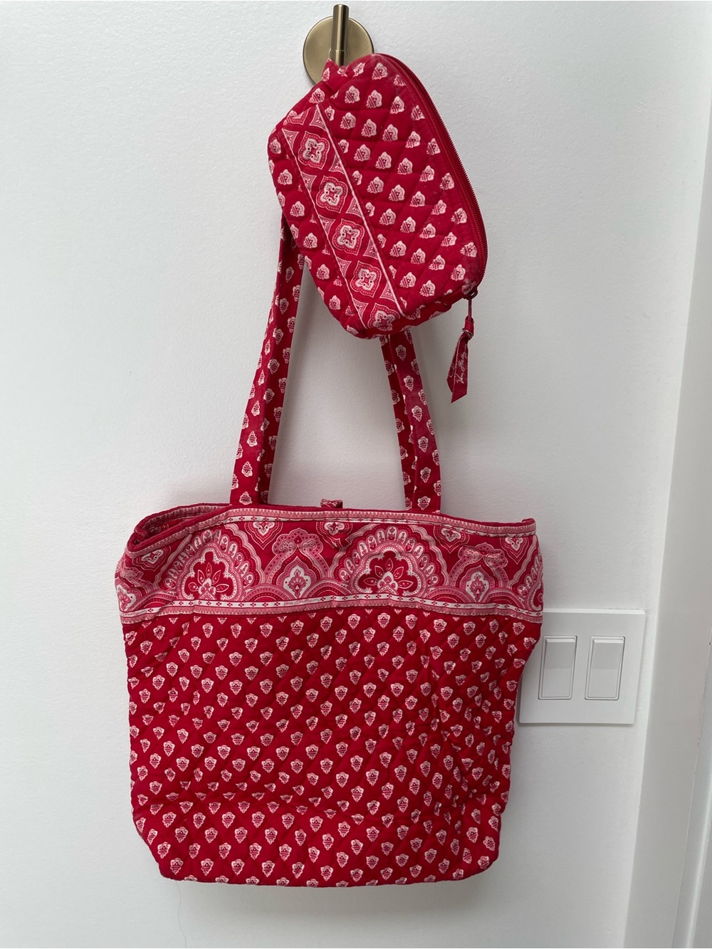 Vera Bradley Red Printed Tote with Matching Pouch
